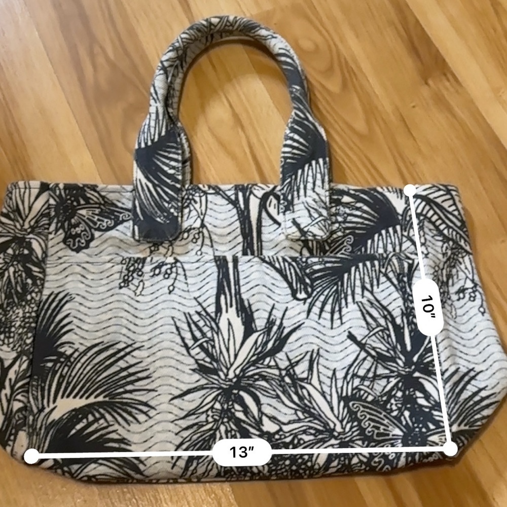 Vince Camuto Amia Tropical Navy Cotton Canvas Tote Bag - Picture 11 of 11